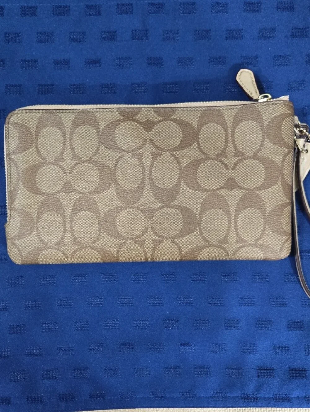 Coach Double Zip Signature Canvas Wristlet in Beige and Brown